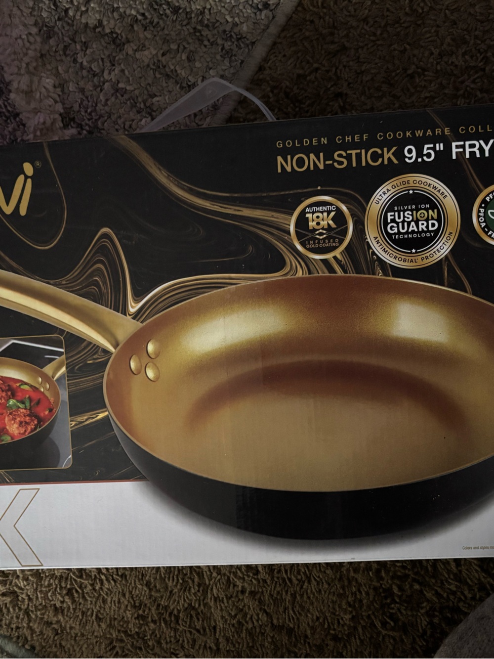 Golden Chef 9.5" Non-Stick Fry Pan - Gold Interior, Black Exterior
